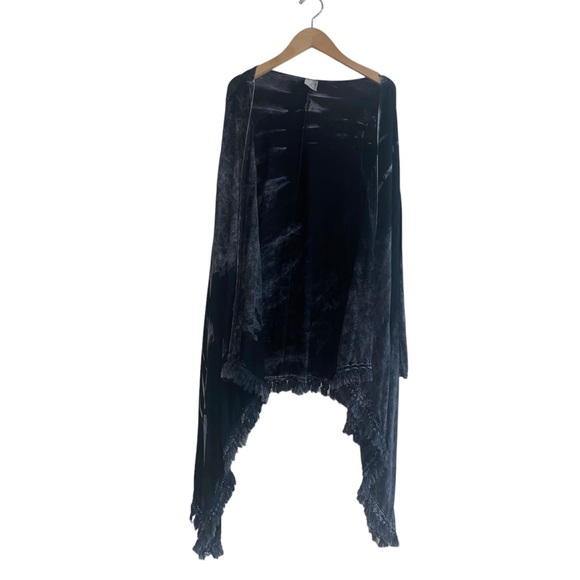 American Age Open Front Boho Fringe Acid Wash Black Tie Dye Cardigan Sz Small - Picture 4 of 16